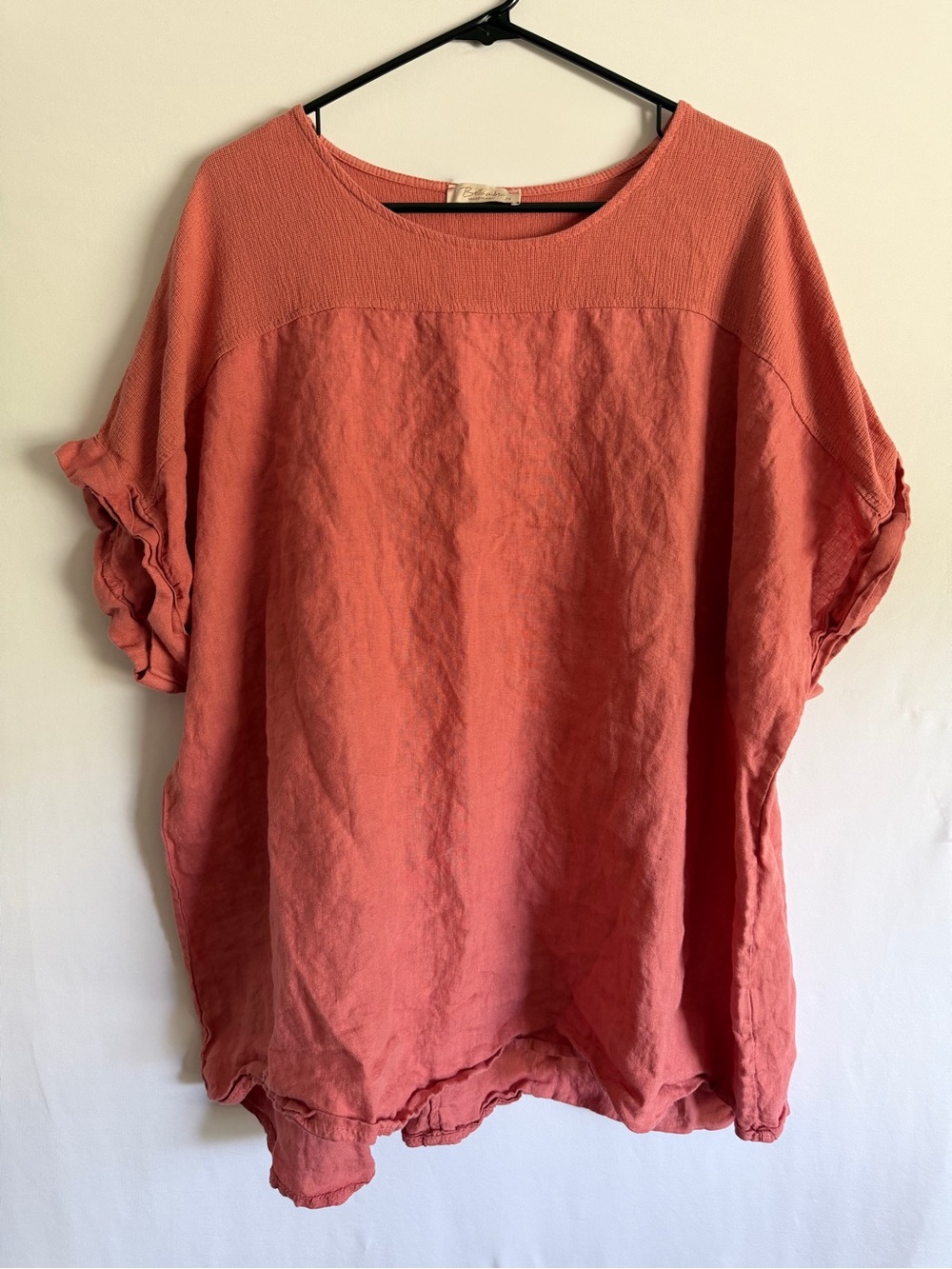 BELLAMBRA Italy Coral Linen & Gauze Cuffed Sleeve Coastal Tunic Top Plus 3X